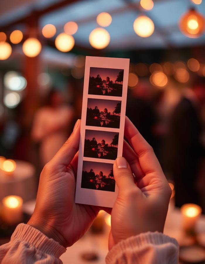 Des mains tenant une bande photo tout juste imprimée
